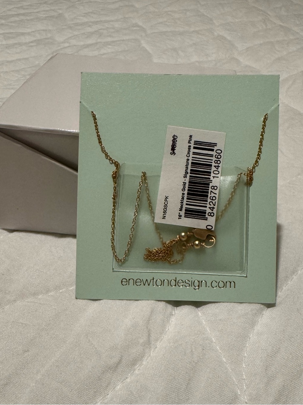 E Newton Gold Chain Necklace with Pink Cross Pendant - Picture 3 of 4